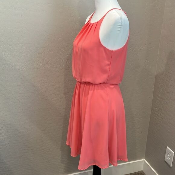 Blue Rain Short Dress Coral/Orange Halter Neck Spaghetti Strap Elastic Waist S - Picture 6 of 12